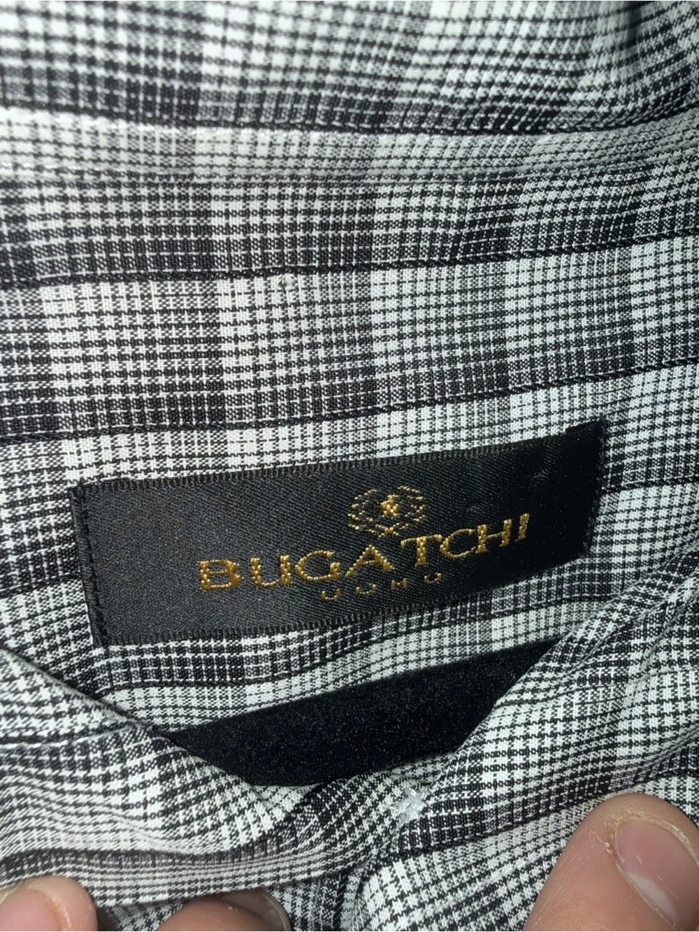 Men's Bugatchi Uono Short-Sleeve Black/White Plaid Button-Up Shirt - Size Large